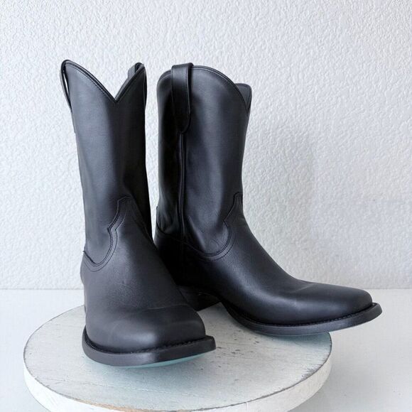 Lane Black Cowboy Boots Mens 10 D Square Toe Western Smooth Leather No Accents - Picture 1 of 11